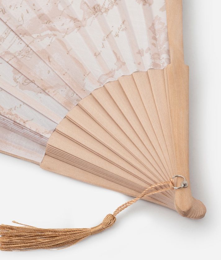 Silk folding fan with tassel Geo White