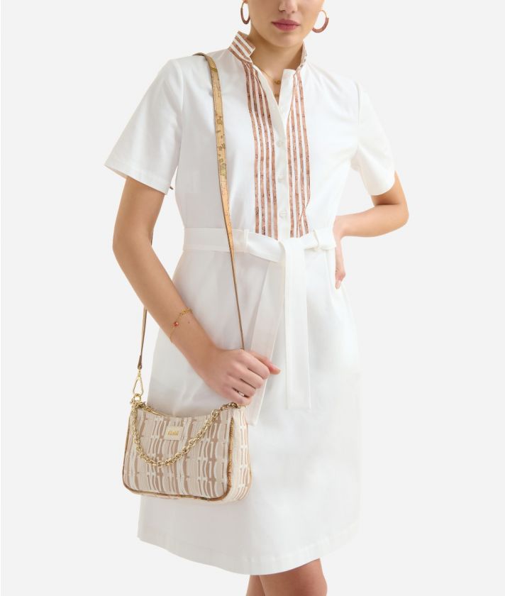 Jacquard Sand crossbody bag with chain Natural