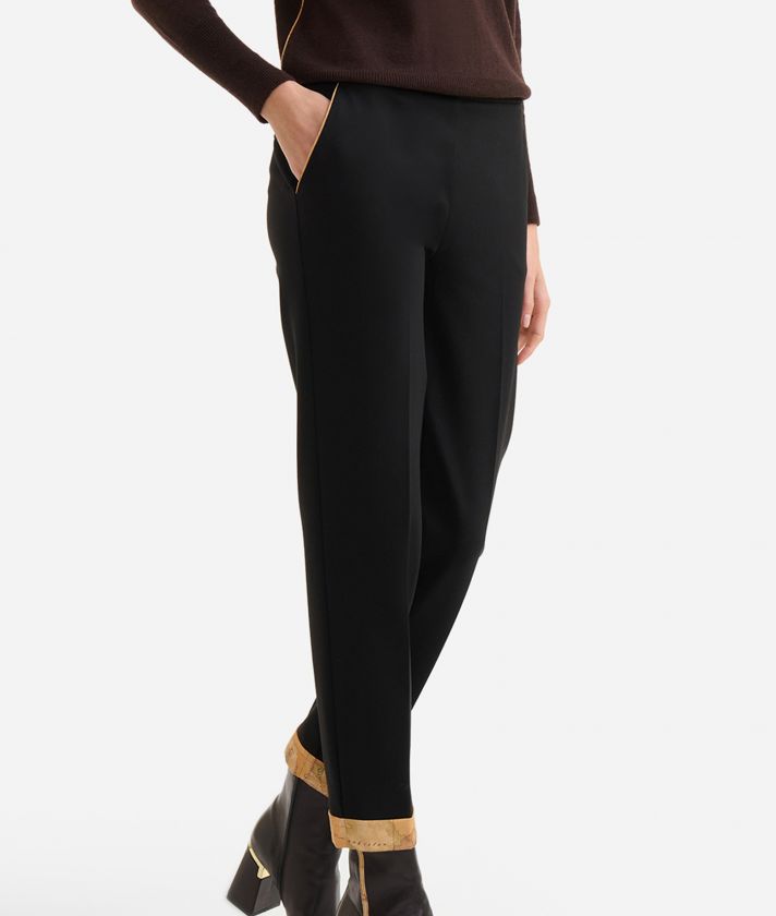 Punto Milano jersey trousers with cuffs Black