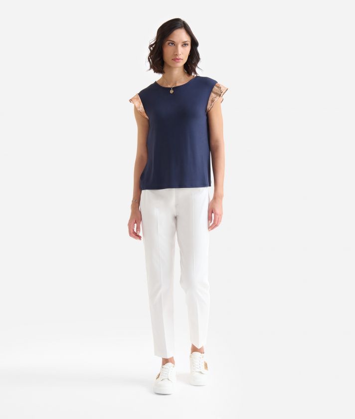 Stretch viscose t-shirt with neck detail Dark Blue