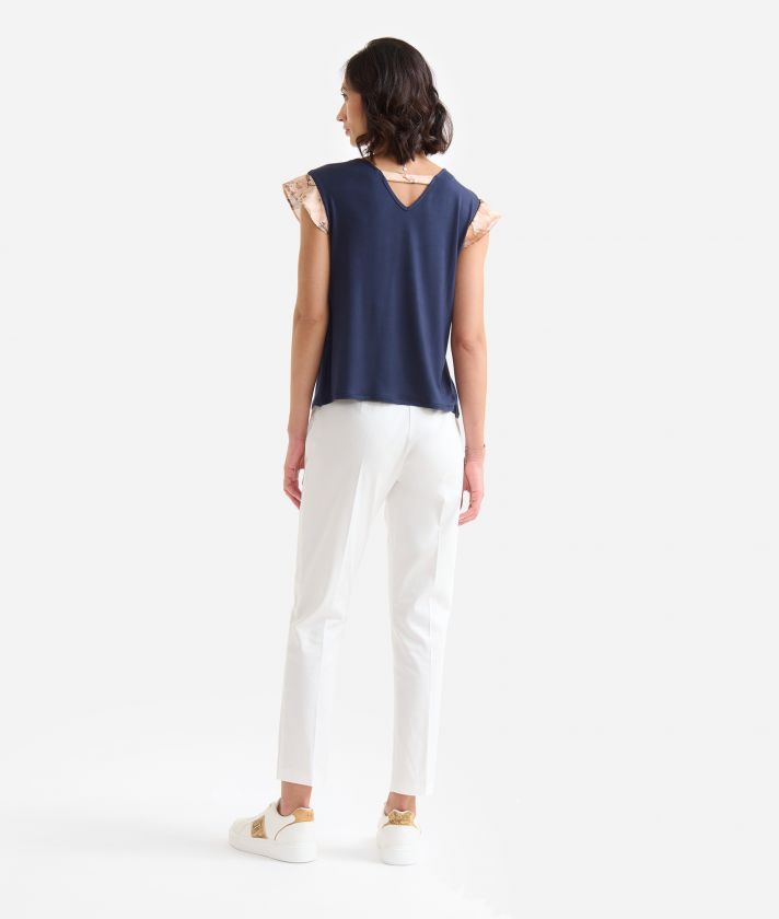 Stretch viscose t-shirt with neck detail Dark Blue