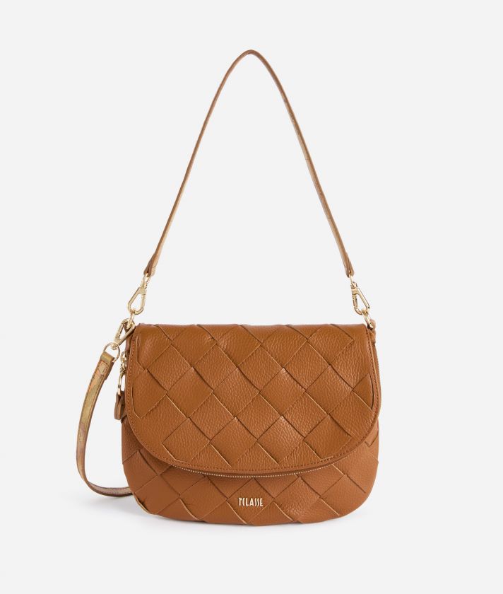 Pura Leather shoulder bag with flap Leather Brown