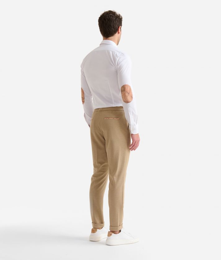 Super slim fit stretch cotton shirt with Geo Classic elbow patches White