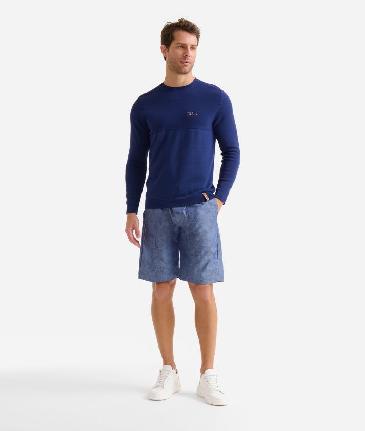 Cotton yarn crewneck sweater Blue