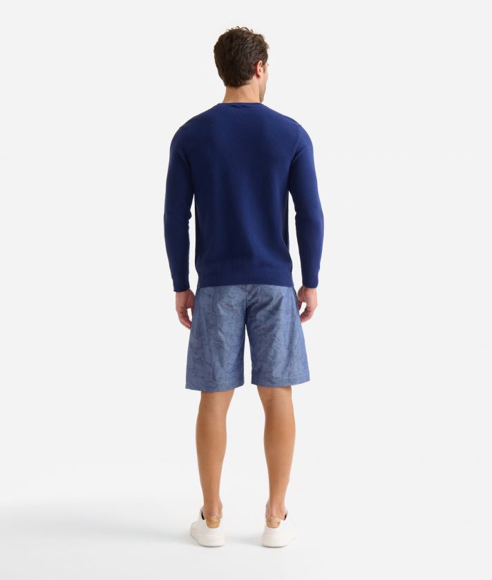 Cotton yarn crewneck sweater Blue