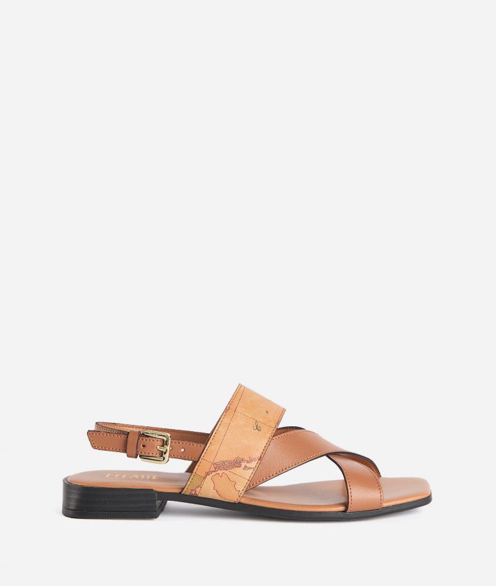 Smooth leather sandals with Geo Classic strap Tan