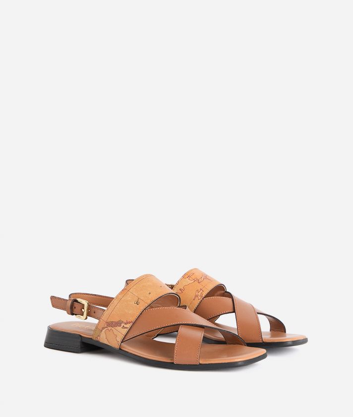 Smooth leather sandals with Geo Classic strap Tan