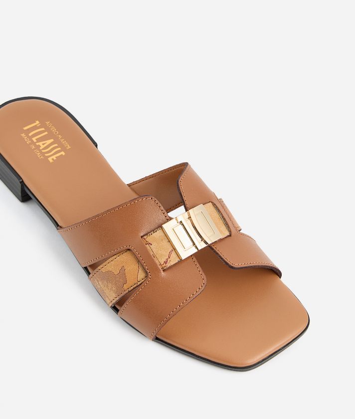Smooth leather sandals with 1C detail Tan