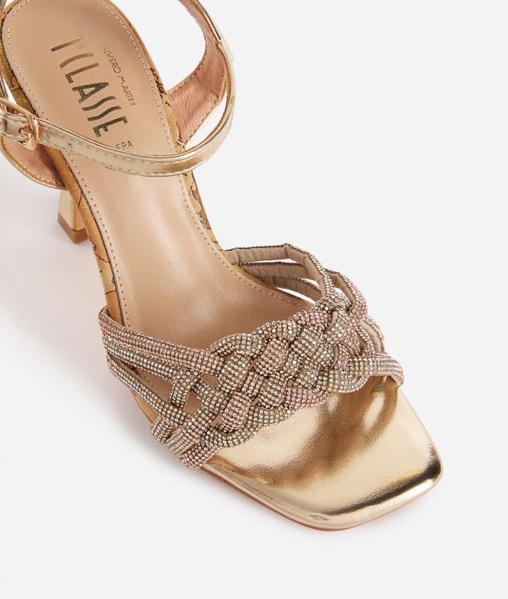 Sandali intrecciati in strass Platino