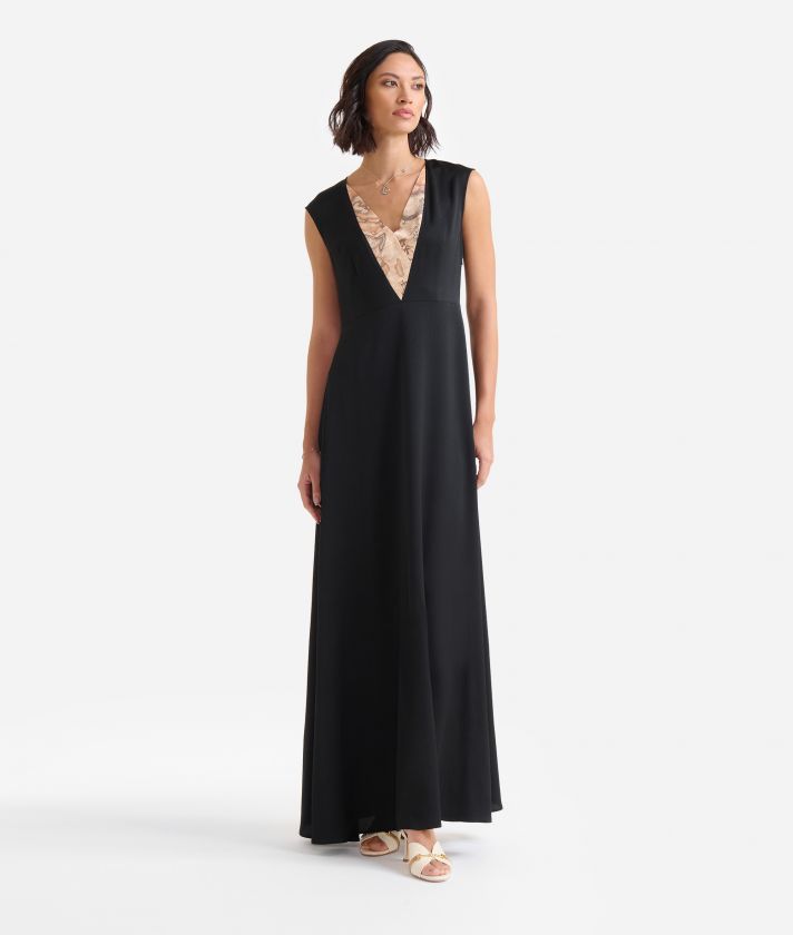 Long hammered fabric dress Black