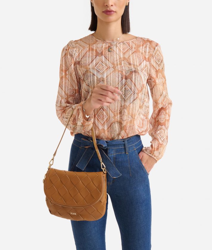 Pura Leather shoulder bag with flap Leather Brown