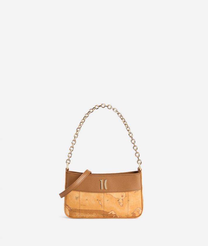 Heritage Geo pouch with chain Leather Brown