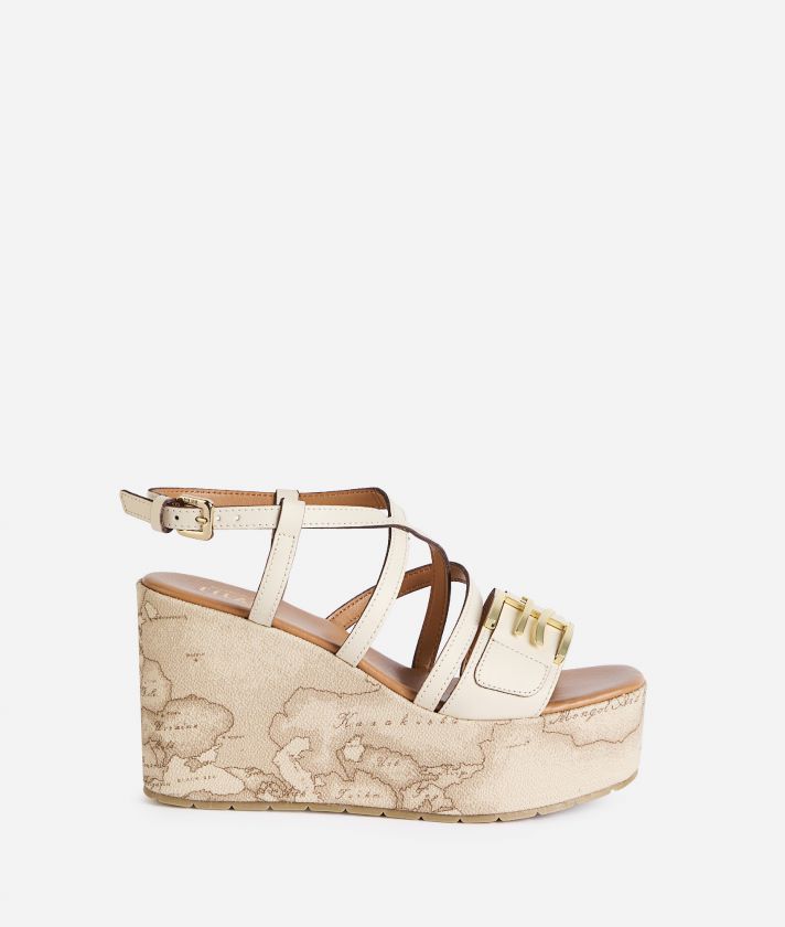 Smooth leather sandals with Geo Safari wedge Seashell