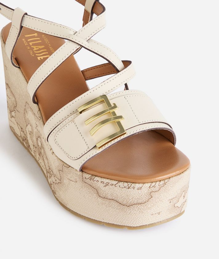 Smooth leather sandals with Geo Safari wedge Seashell