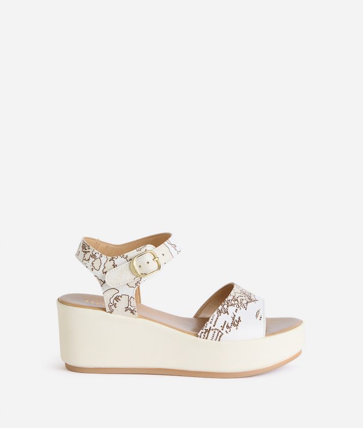 Sandali zeppa in eco nappa Geo Beige