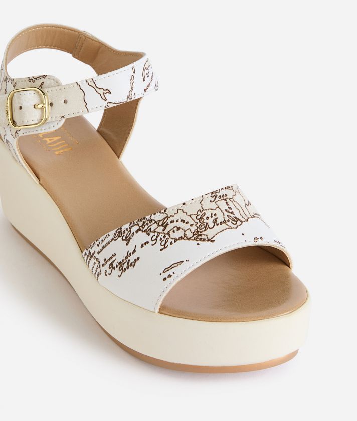 Sandali zeppa in eco nappa Geo Beige