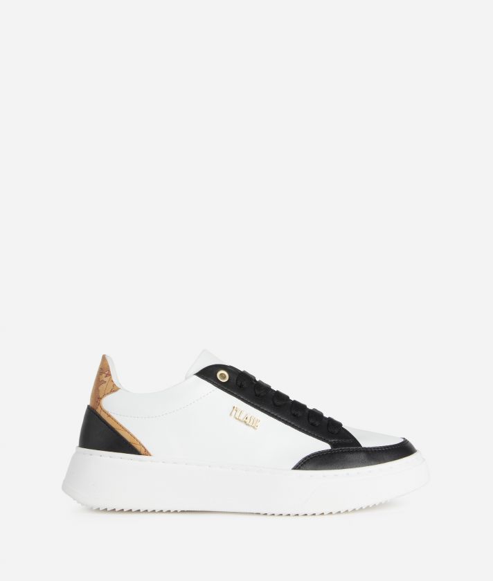 Smooth leather and napa-effect fabric sneakers Black