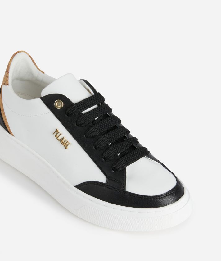Smooth leather and napa-effect fabric sneakers Black