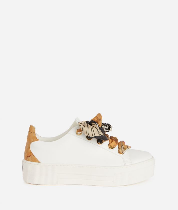 Napa-effect fabric sneakers with foulard White