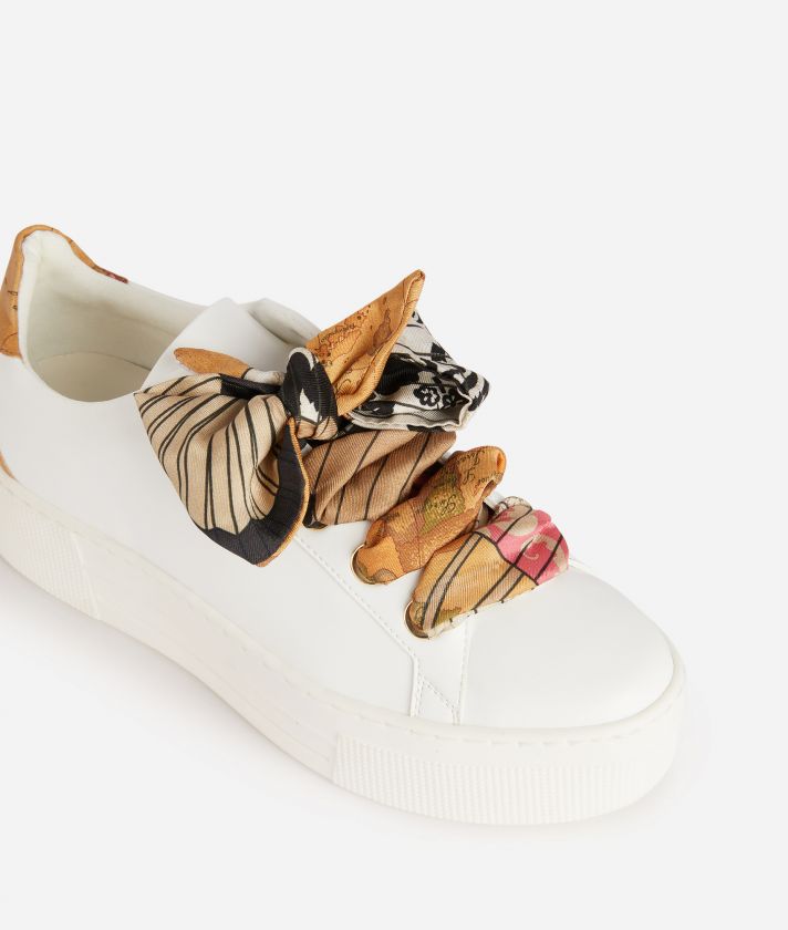 Napa-effect fabric sneakers with foulard White