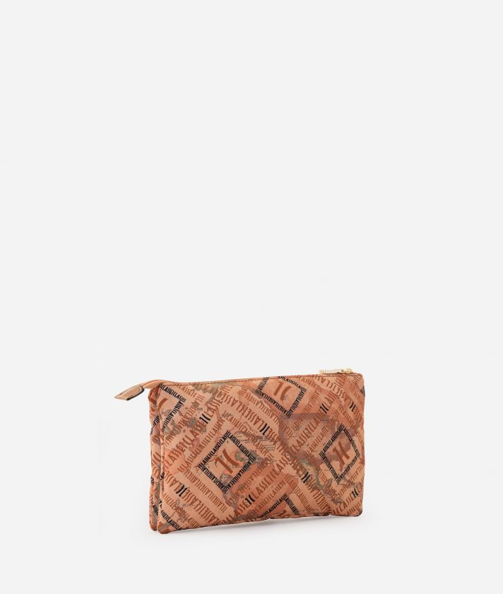 Logomania print satin satin medium three-pocket pouch Geo Classic
