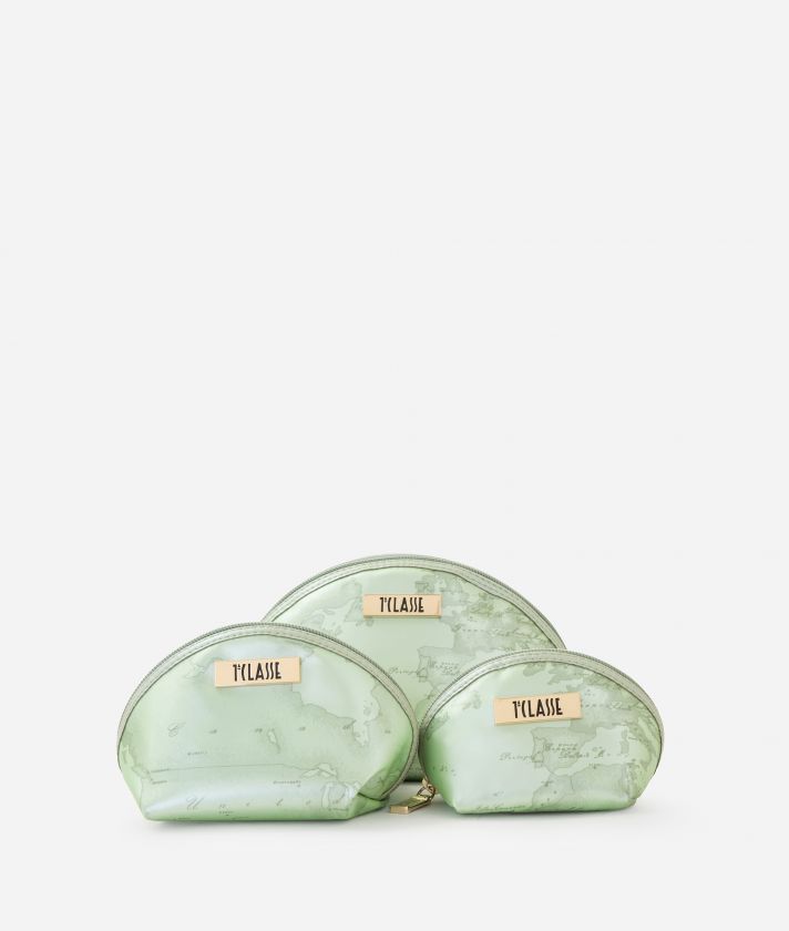 Rubberized fabric 3 piece pouch set Milk and Mint