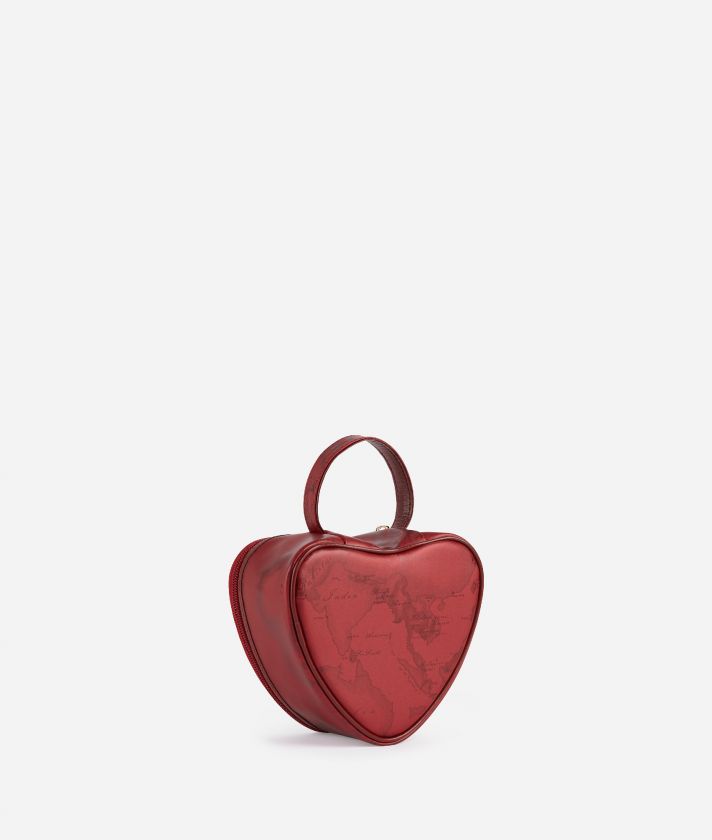 Map print heart-shaped clutch bag Red