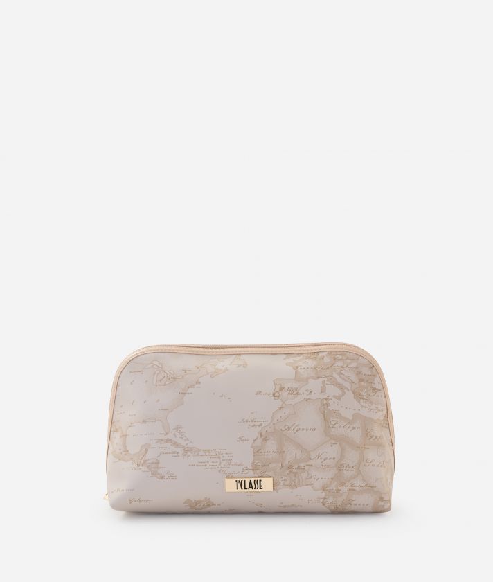 Rubberized fabric trapeze pouch Beige