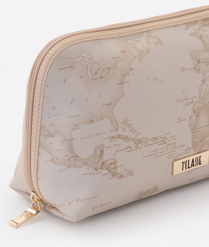 Rubberized fabric trapeze pouch Beige