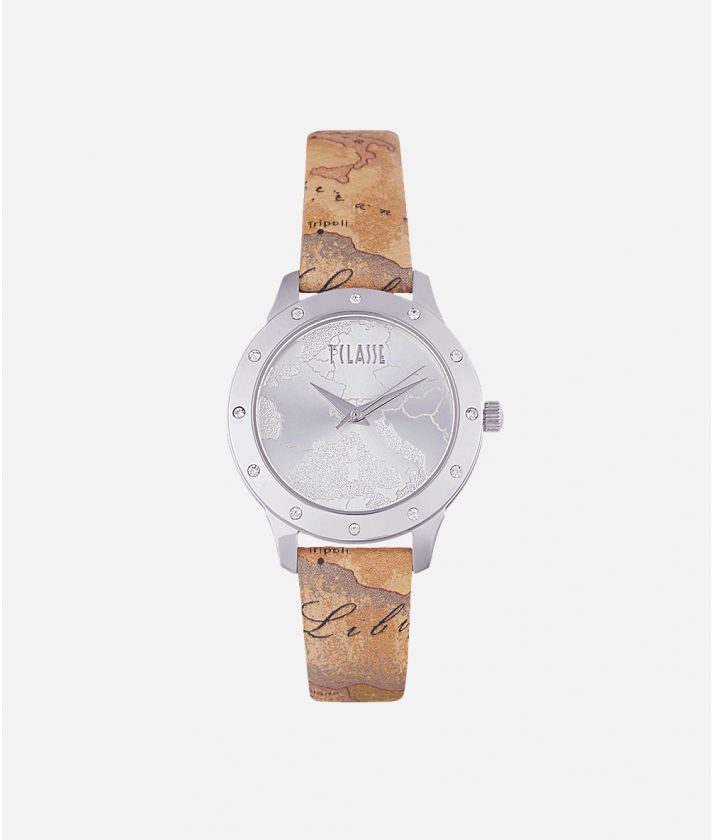 Moorea Watch with strap in Geo Classic print leather