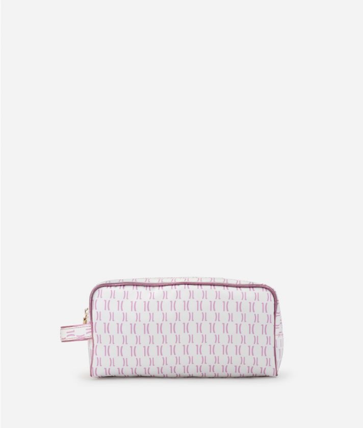 Large beauty-case in satin with Monogram 1C print Pale Pink