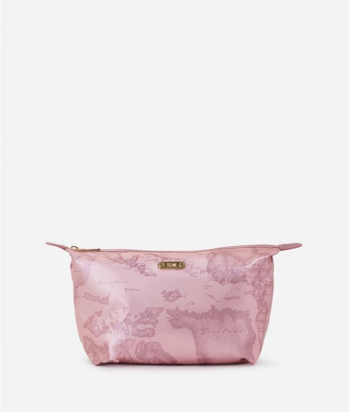 Medium beauty necessaire in Geo rubberized fabric Pale Pink