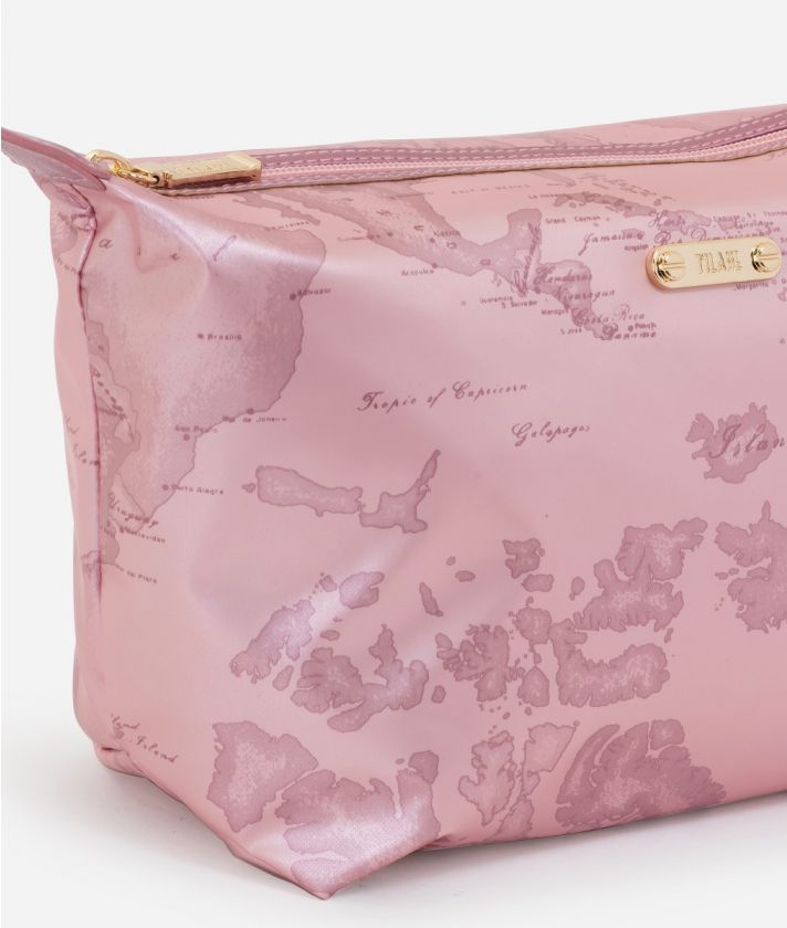 Medium beauty necessaire in Geo rubberized fabric Pale Pink