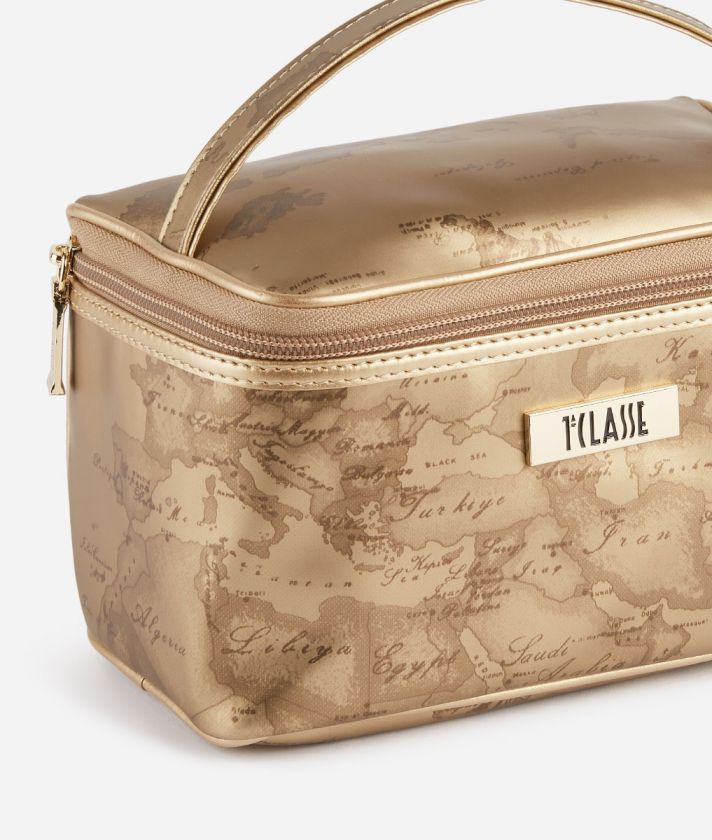 Small beauty case with map print Gold