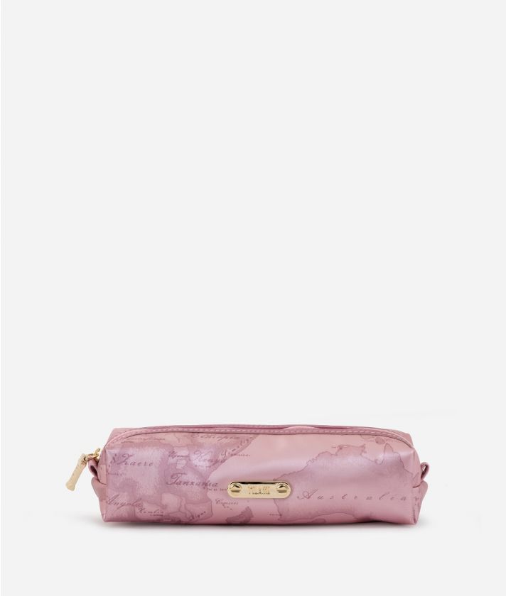 Pencil case in Geo rubberized fabric Pale Pink