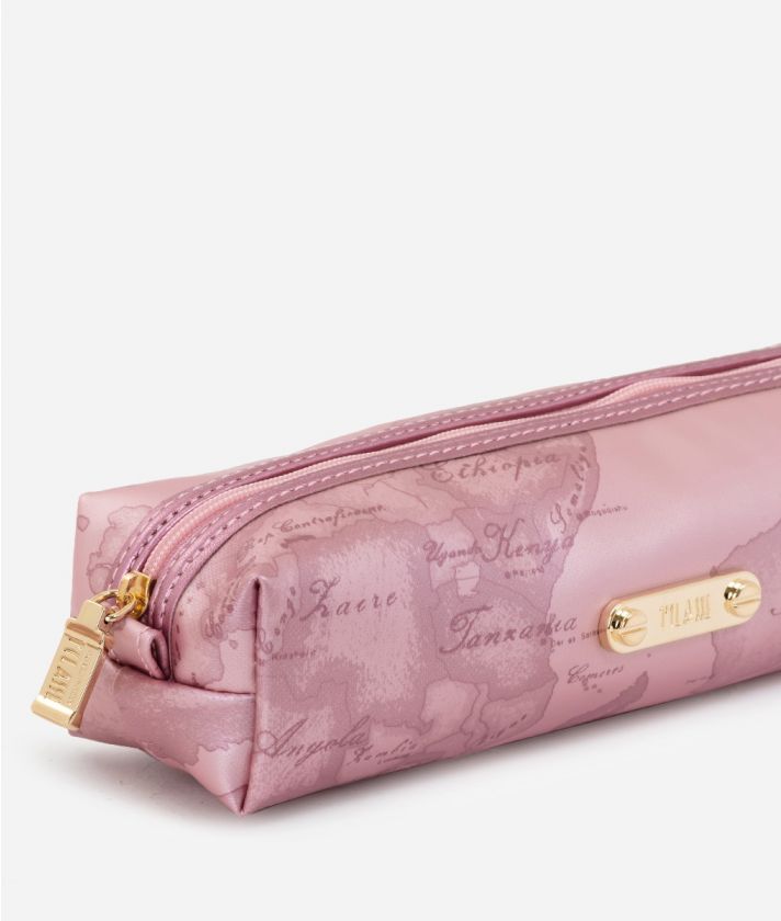 Pencil case in Geo rubberized fabric Pale Pink