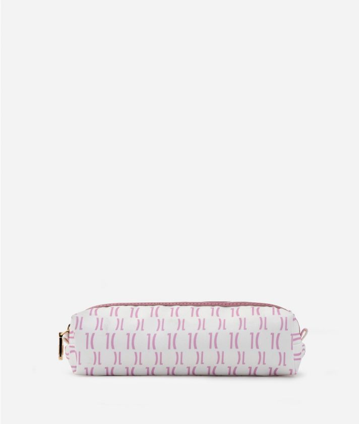 Pencil case in satin fabric with 1C Monogram print Pale Pink