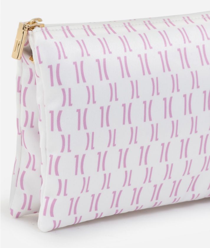 Three-pockets pouch in satin fabric with 1C Monogram print Pale Pink
