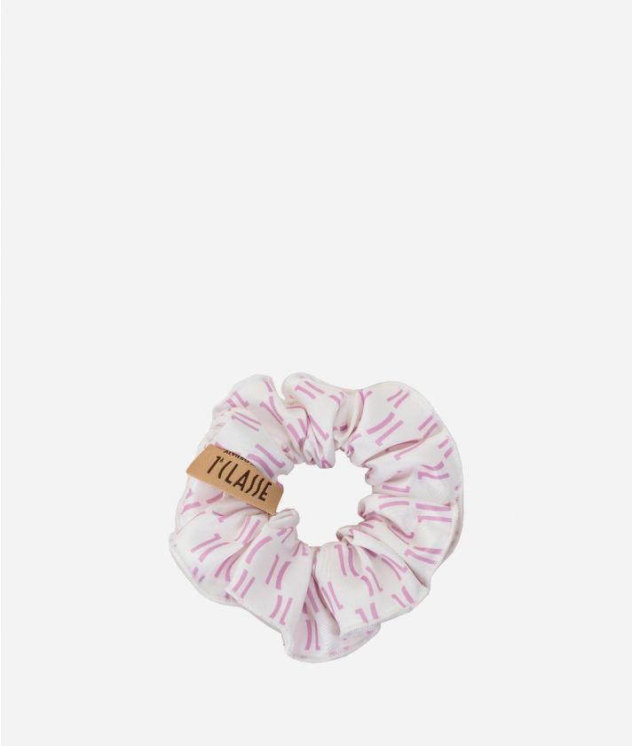 Large scrunchie in satin fabric with 1C Monogram print Pale Rose