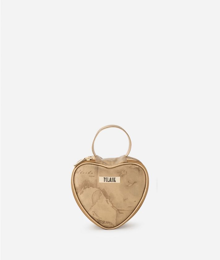 Heart-shaped beauty-case in rubberized fabric Gold