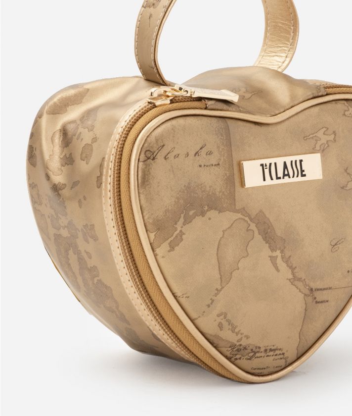 Heart-shaped beauty-case in rubberized fabric Gold