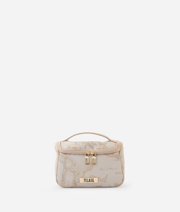 Rubberized fabric mini pouch Beige