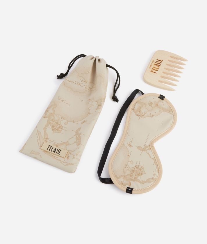Pouch with comb and night mask Beige
