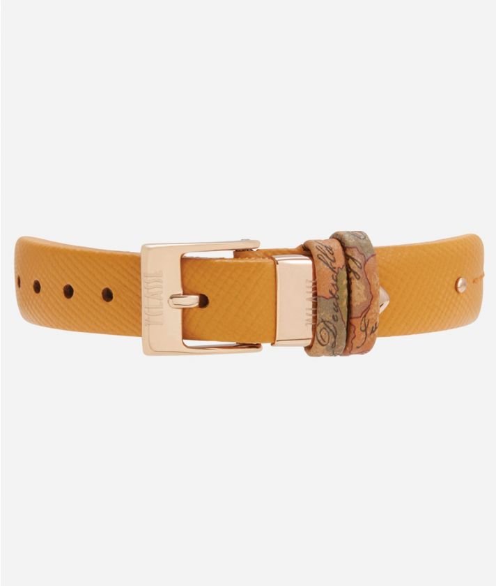 Santorini watch with saffiano print leather strap Saffron