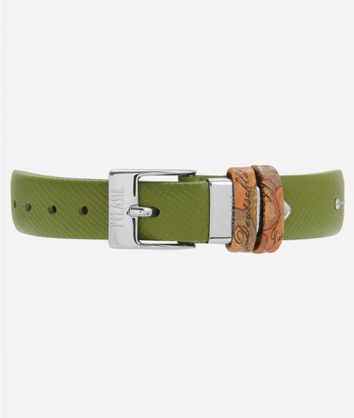 Santorini watch with saffiano print leather strap Green
