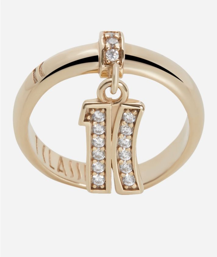 Fifth Avenue ring with 1C logo with zircons dipped in Yellow Gold