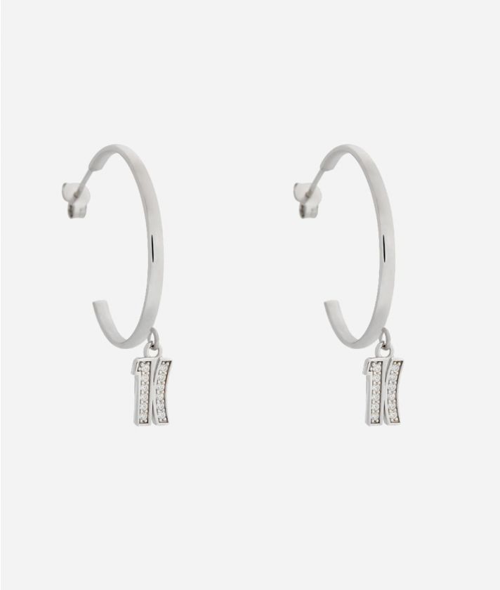 Fifth Avenue 1C logo hoop earrings with white zircons in Silver