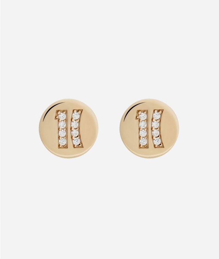 Fifth Avenue small earrings with 1C logo and white zircons dipped in Yellow Gold