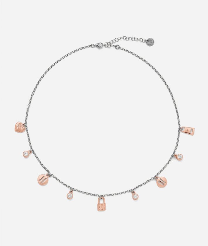 Rambla necklace with rose gold plated charms in Silver