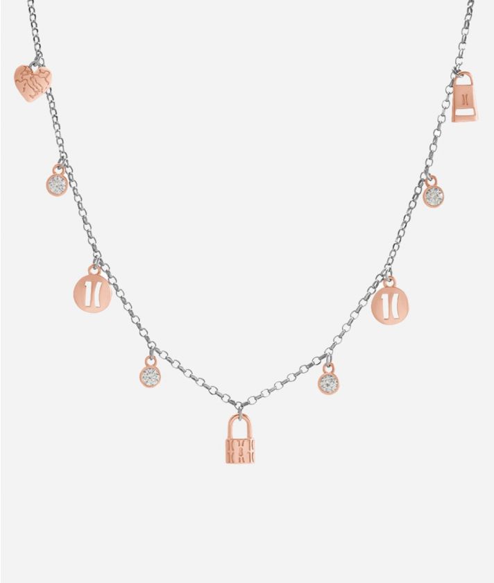 Rambla necklace with rose gold plated charms in Silver